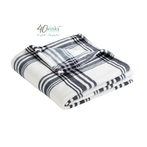 40 Winks Ultra Plush Blanket Black White Plaid BP31